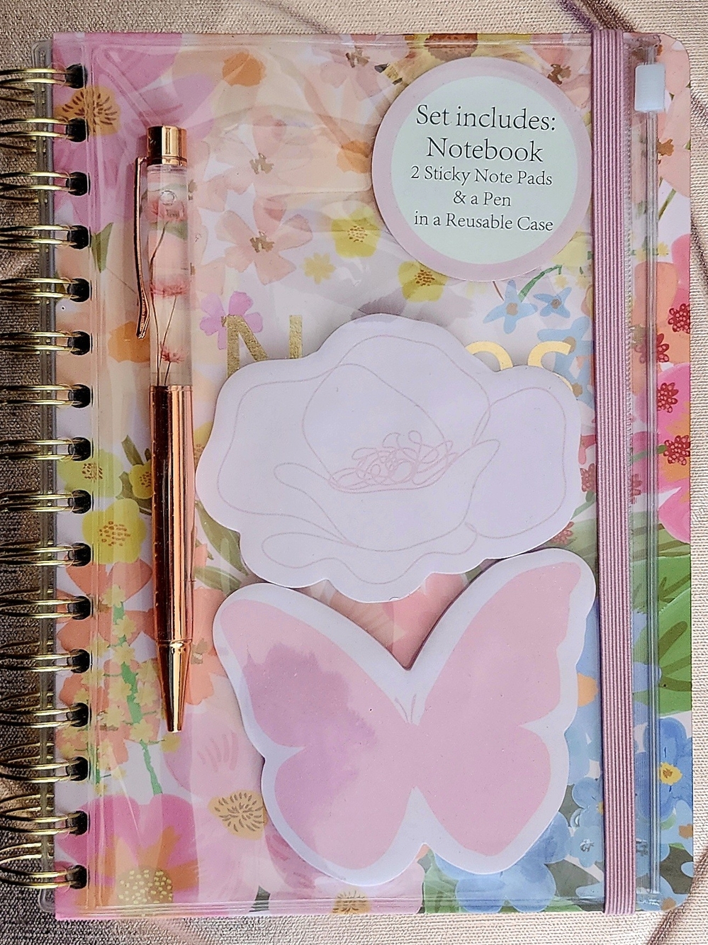 Floral Pink Notebook Gift Set with Rose Gold Pen